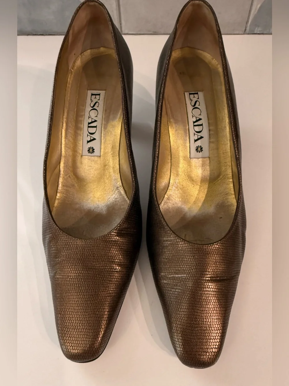 3 pairs Escada vintage heels. Need new heel tips. Two are 9.5, black studded- 9